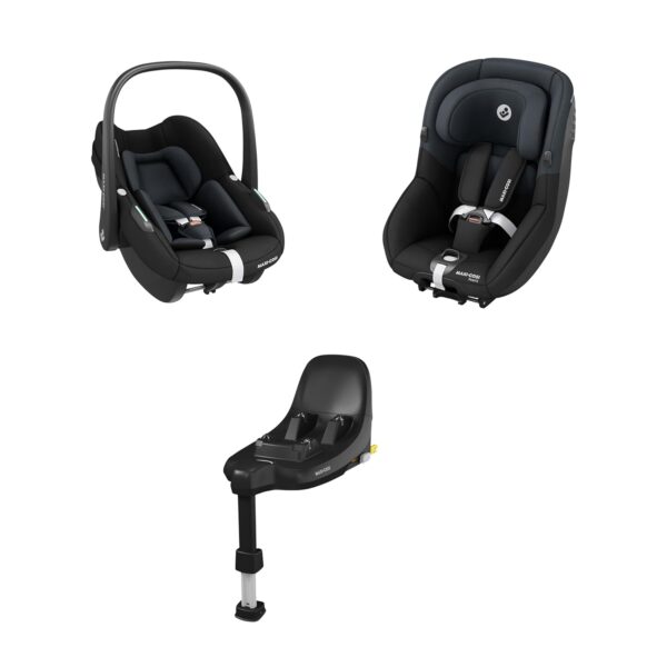 Maxi-Cosi S-Family Bundle, Includes 2 R129 Car Seats + Isofix Base - FamilyFix S ISOFIX Base, Pebble S Baby Car Seat, Pearl S Toddler Car Seat, 0–4 Years, 0–18kg, 40–105cm,...