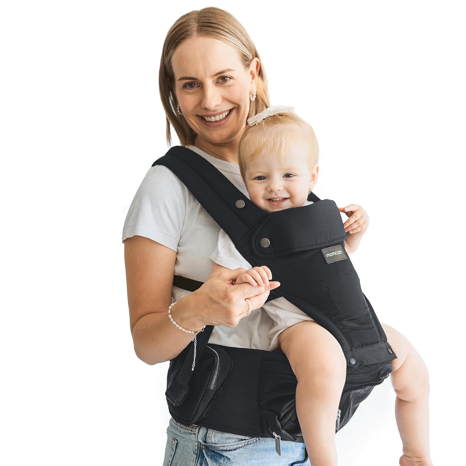 Momcozy Baby Carrier with Hip Seat, 2-in-1 Forward-Facing Carry for Active Babies, Detachable Hands-Free Infant Carrier up to 20kg, All Seasons Toddler Carrier Fits Waist Sizes...