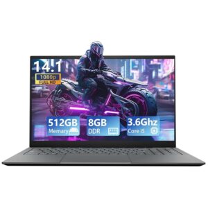 Morostron 14.1" Laptop Core i5, 2.5K FHD IPS Display, 8GB RAM 512GB SSD, W11 Metal Laptop Computer with Fingerprint Reader & Backlit Keyboard, WiFi, HDMI, Type-C, USB 3.0,...