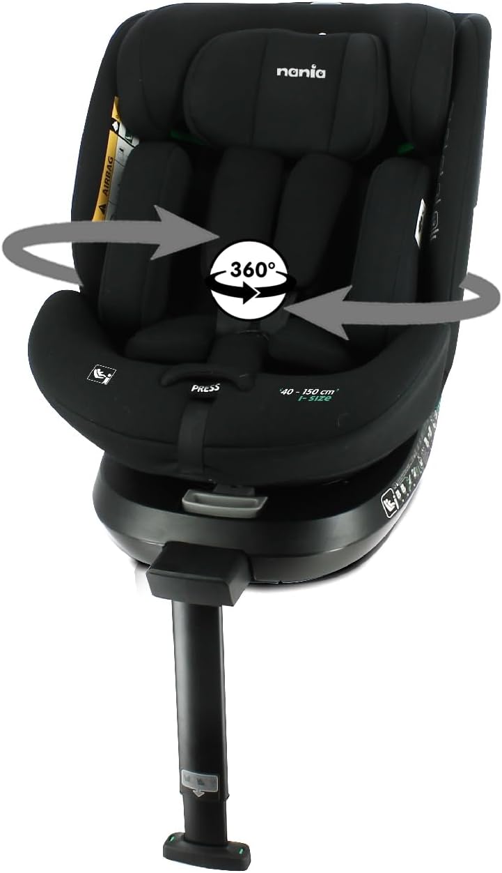 Nania - Spirit car seat 360° Swivel - I-Size 40-150 cm - Upgradeable from Birth to Approx. 12 Years - Group 0+/1/2/3 - isofix fixations + Support Leg