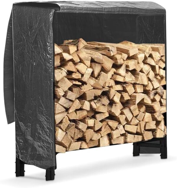 Neo Black Firewood Fire Log Rack Wood Burner Rack Storage Holder Stand Bucket Shelf Basket Metal Tall Steel Sets Accessory (Model 5 - Outdoor)