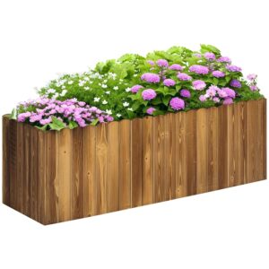 Outsunny 172L Raised Garden Bed, Wooden Rectangle Planter Box, Outdoor Herb Vegetable Flower Pot (120L x 40W x 40H cm)