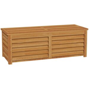 Outsunny 292L Outdoor Storage Box, Wooden Garden Storage Container for Balcony, Porch, Light Brown