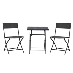 Outsunny 3 Pieces Outdoor PE Rattan Bistro Set, Patio Wicker Balcony Furniture w/Coffee Table and Chair Sets for Backyard, Garden, Porch, Brown