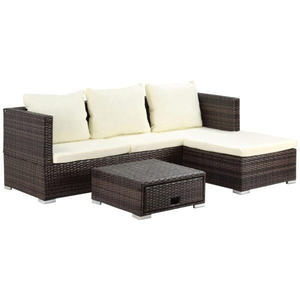Outsunny 3 Pieces Rattan Garden Furniture Sofa Set, 4 Seater Garden Corner Sofa with 5-Level Reclining Sun Lounger and Storage Coffee Table, Outdoor Furniture Conservatory Set...
