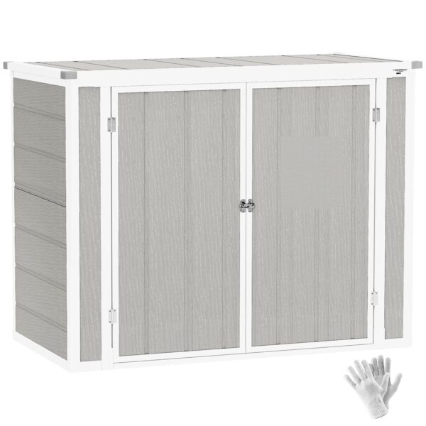 Outsunny 4.7 x 2.5FT Garden Shed, Lockable Outdoor Storage with Openable Lid and Floor, Small Shed for 2 Trash Cans, Tools, Patio, Light Grey