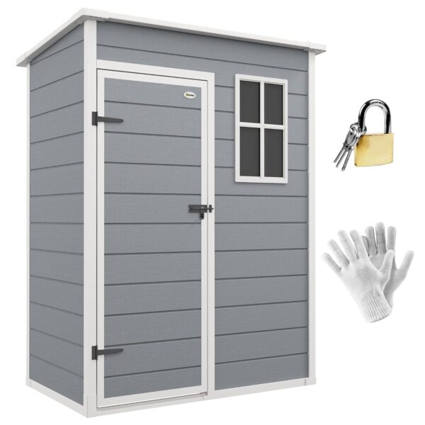 Outsunny 5' x 3' Garden Shed with Floor, Outdoor Storage Shed with Lockable Door, Window and Vent for Garden, Patio, Grey