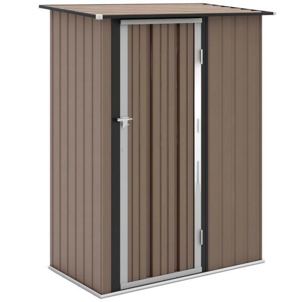 Outsunny 5ft x 3ft Metal Garden Storage Shed, Outdoor Tool Shed with Sloped Roof, Lockable Door for Tools, Equipment, Brown