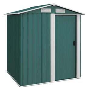 Outsunny 5ft x 4ft Garden Shed, Metal Tool Storage Shed with Sliding Door, Sloped Roof and Foundation Kit for Garden, Patio, Green