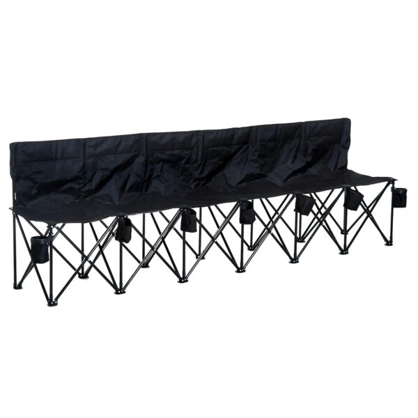 Outsunny 6 Seater Folding Bench, Outdoor Camping Chair Portable Sports Spectator Chair with Metal Frame, Cup Holder & Carry Bag, Black