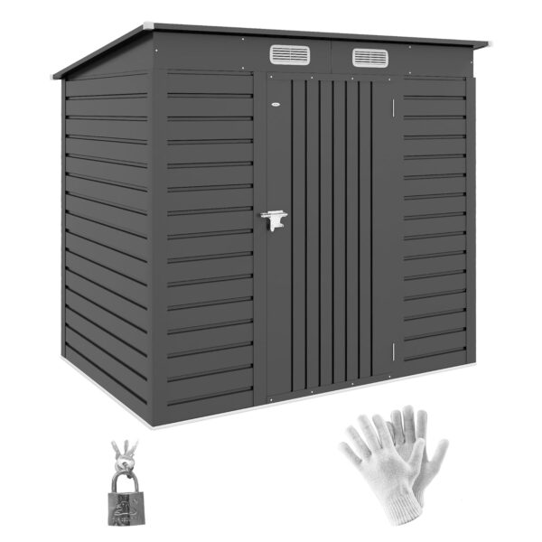 Outsunny 6.3 x 4.3FT Garden Shed. Galvanised Metal Shed, Outdoor Tool Storage Shed with Pent Roof, Lockable Door and 2 Vents, Grey