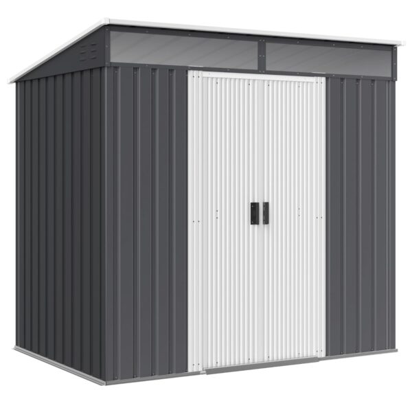 Outsunny 6.5 x 4FT Galvanised Metal Garden Shed with Double Sliding Doors and 2 Vents, Lockable Tool Storage House with Foundation Kit, Grey