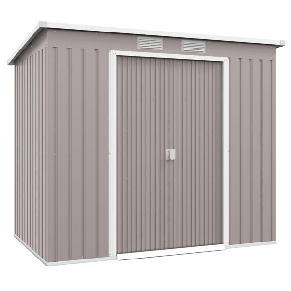 Outsunny 7 x 4ft Lean to Garden Metal Storage Shed w/ Foundation Double Door Ventilation Window Sloped Roof Outdoor Equipment Tool Storage, Grey