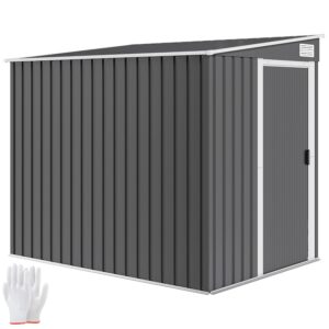 Outsunny 7 x 5FT Galvanised Metal Garden Shed with Foundation, Lean to Shed, Tool Storage House with Sliding Doors, 2 Vents, Adjustable Shelves and Hooks, Dark Grey