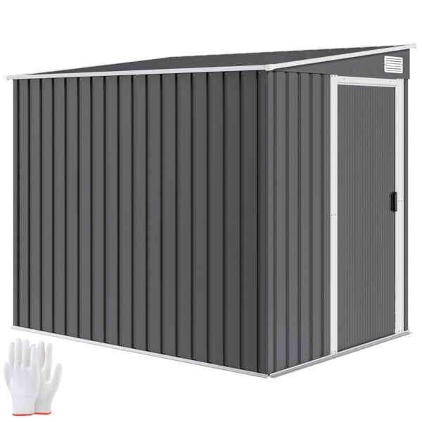 Outsunny 7 x 5FT Galvanised Metal Garden Shed with Foundation, Lean to Shed, Tool Storage House with Sliding Doors, 2 Vents, Adjustable Shelves and Hooks, Dark Grey