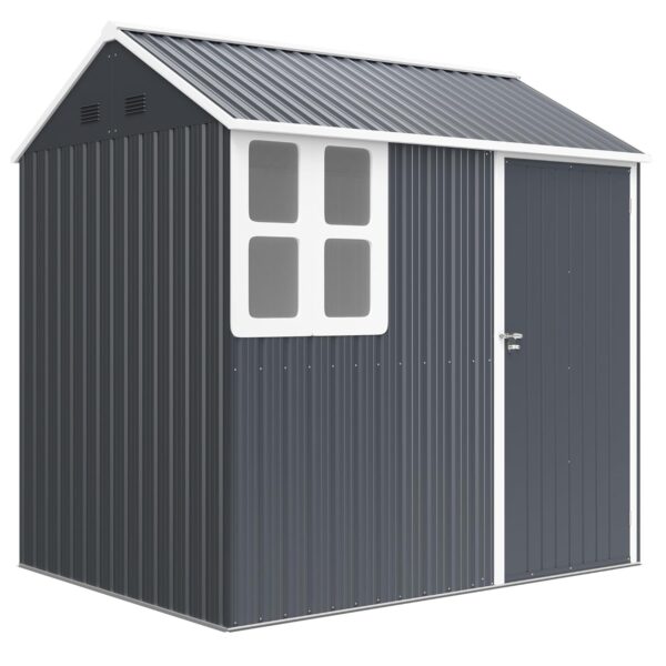 Outsunny 7 x 6 ft Garden Shed, Metal Shed with Single Door, Window and Air Vents, Galvanised Outdoor Lockable Tool Storage House, Dark Grey