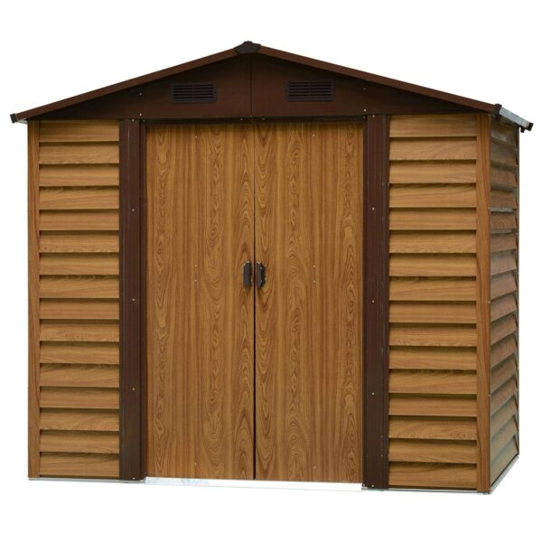 Outsunny 8 x 6ft Garden Shed, Metal Storage Tool House Gardening Tool Storage with Shutter Vents, Brown