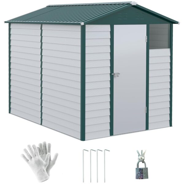 Outsunny 9 x 6FT Galvanised Metal Garden Shed, Galvanised Tool Storage Shed with Window Lockable Door, Sloped Roof, Outdoor Storage Shed for Garden, Patio, Green