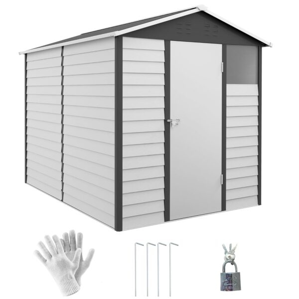 Outsunny 9 x 6ft Metal Garden Shed, Outdoor Storage Shed with Sloped Roof, Lockable Door, Galvanised Tool Storage Shed for Yard, Patio, Lawn, Dark Grey