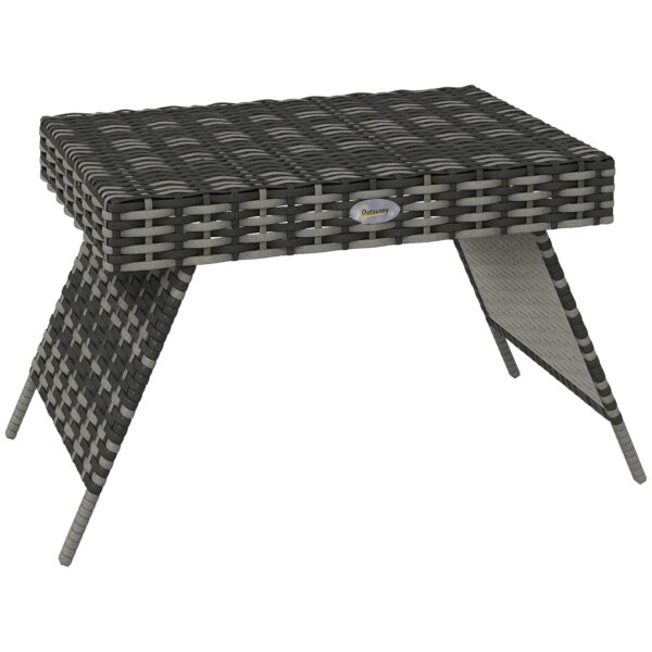 Outsunny Foldable Outdoor Side Table, Rattan Garden Coffee Table with Steel Frame, Space Saving Bistro Garden Furniture for Patio, Balcony, 60 x 41 x 41 cm, Mixed Grey