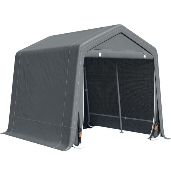Outsunny Garden Storage Tent, Heavy Duty Bike Shed, Patio Storage Shelter w/Metal Frame and Double Zipper Doors, 2.8m x 2.4m x 2.4m, Dark Grey