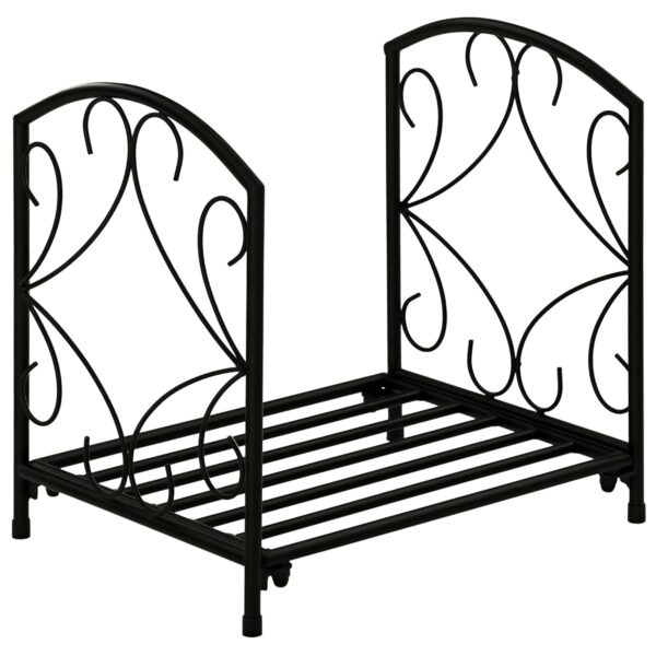 Outsunny Metal Firewood Log Holder Indoor Outdoor Firewood Rack Fireplace Wood Storage Shelf w/Elegant Scrolls, Rust-Resistant, Black, 39.5L x 31.5W x 39.5H cm