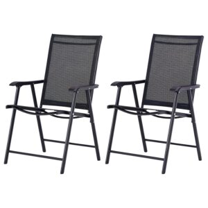 Outsunny Set of 2 Folding Garden Chairs, Metal Frame Garden Chairs Outdoor Patio Park Dining Seat with Breathable Mesh Seat, Black