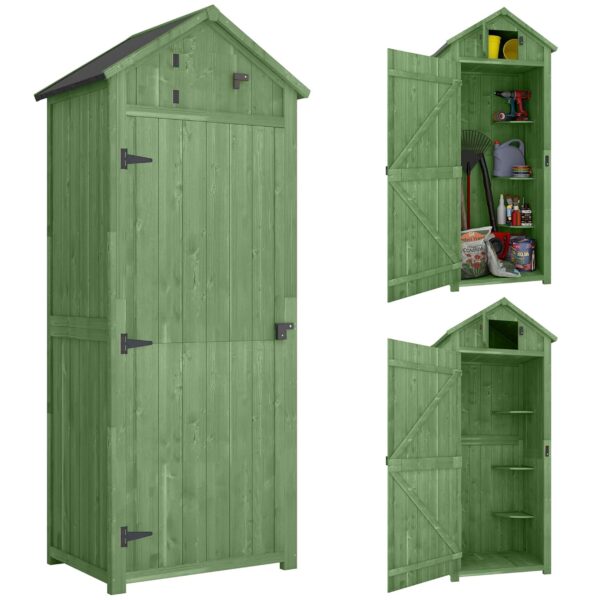 Outsunny Small Shed, Tall Slim Wooden Garden Shed with 3 Removable Shelves and Roof Hatch, Compact Outdoor Tool Storage Cabinet with Asphalt Roof and Door Latch, 77 x 54.2 x 179...