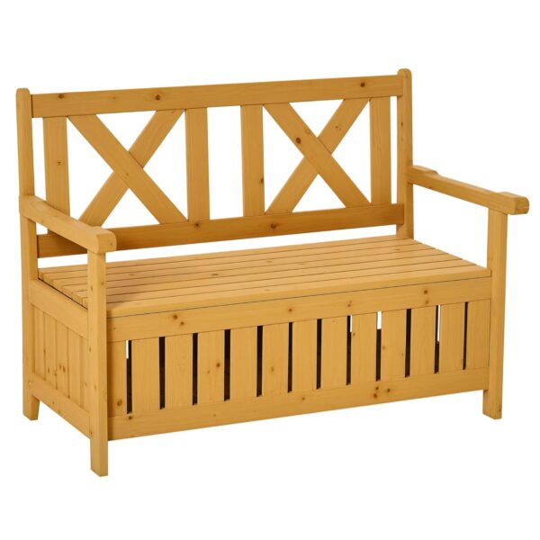 Outsunny Wood Garden Bench 2 Seater Storage Chest Patio Seating Chair with High Back and Armrest