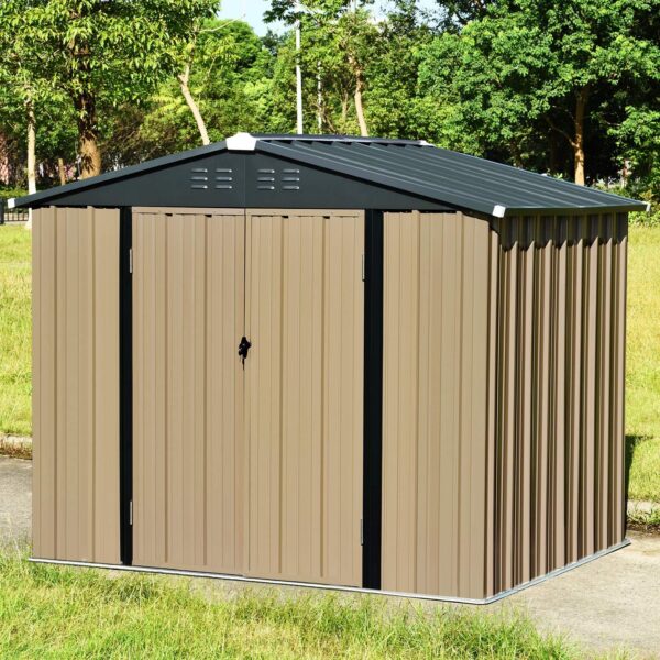 Panana 8 x 6ft Metal Garden Shed with Lock Zinc Galvanized Steel Garden Tools Box Storage House Pent Outdoor