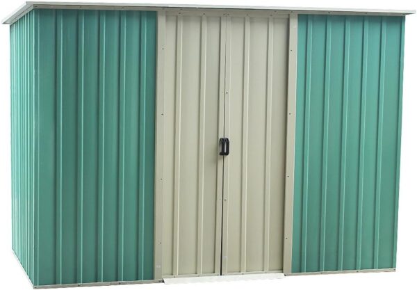 Panana 8FT x 4FT Garden Metal Shed with Double Sliding Doors Zinc Frame Large Tool Storage House Pent Outdoor