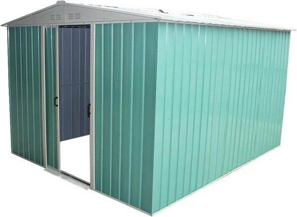 Panana 8x6FT Metal Garden Apex Roof Storage Shed Metal Flat Roof Shed Door at 8FT side