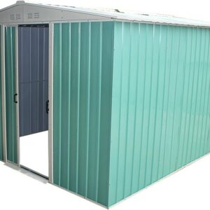 Panana 8x6FT Metal Garden Apex Roof Storage Shed Metal Flat Roof Shed Door at 8FT side