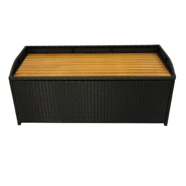 Panana Rattan Garden Storage Box, Deck Bench with Wood Lid, Zippered Inner Liner, 120x50x50cm Patio Wicker Chest Organiser Furniture for Cushions Tools Toys, Outdoor Seating...