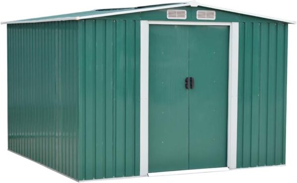 Panana Sheds 8 x 6ft Tool Storage House Metal Garden Apex Roof Storage Shed Door at 8ft side (Green)