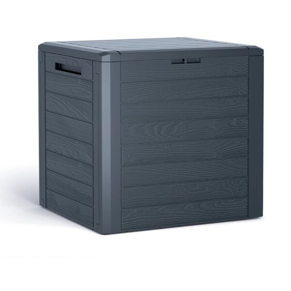 Prosperplast Woodebox Garden Box Cushion Box Cushion Chest Garden Chest Lockable Plastic 140 Litres (Anthracite), Charcoal (ZA4901)
