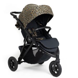 Roma Atlas 3 Wheel Pram - Khaki Leopard - Wheeled Baby Stroller with Magnetic Harness and Rain Cover - Lightweight, Stylish & Practical