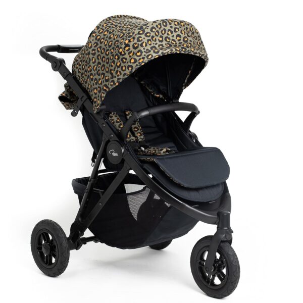 Roma Atlas 3 Wheel Pram - Khaki Leopard - Wheeled Baby Stroller with Magnetic Harness and Rain Cover - Lightweight, Stylish & Practical