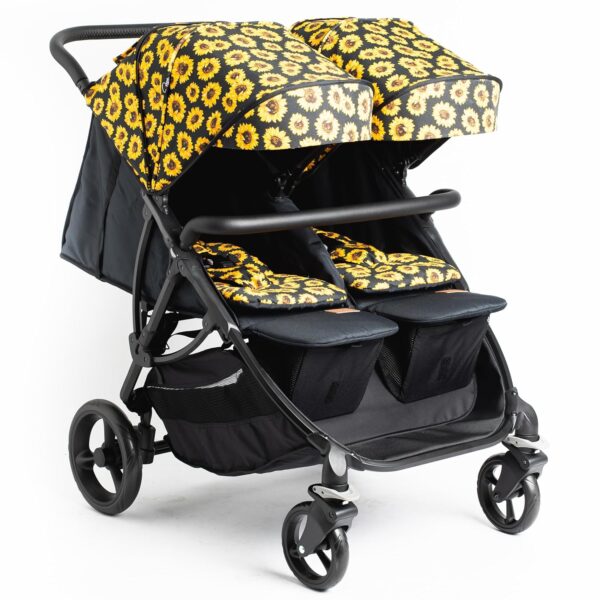 Roma Gemini 2 Twin Double Complete Stroller - Including 2 x Hoods, Harness Pads, Padded Liners and Rain Cover. Compact Fold, 69 cm Wide, Supports Up to 22 kg Per Seat | Side by...
