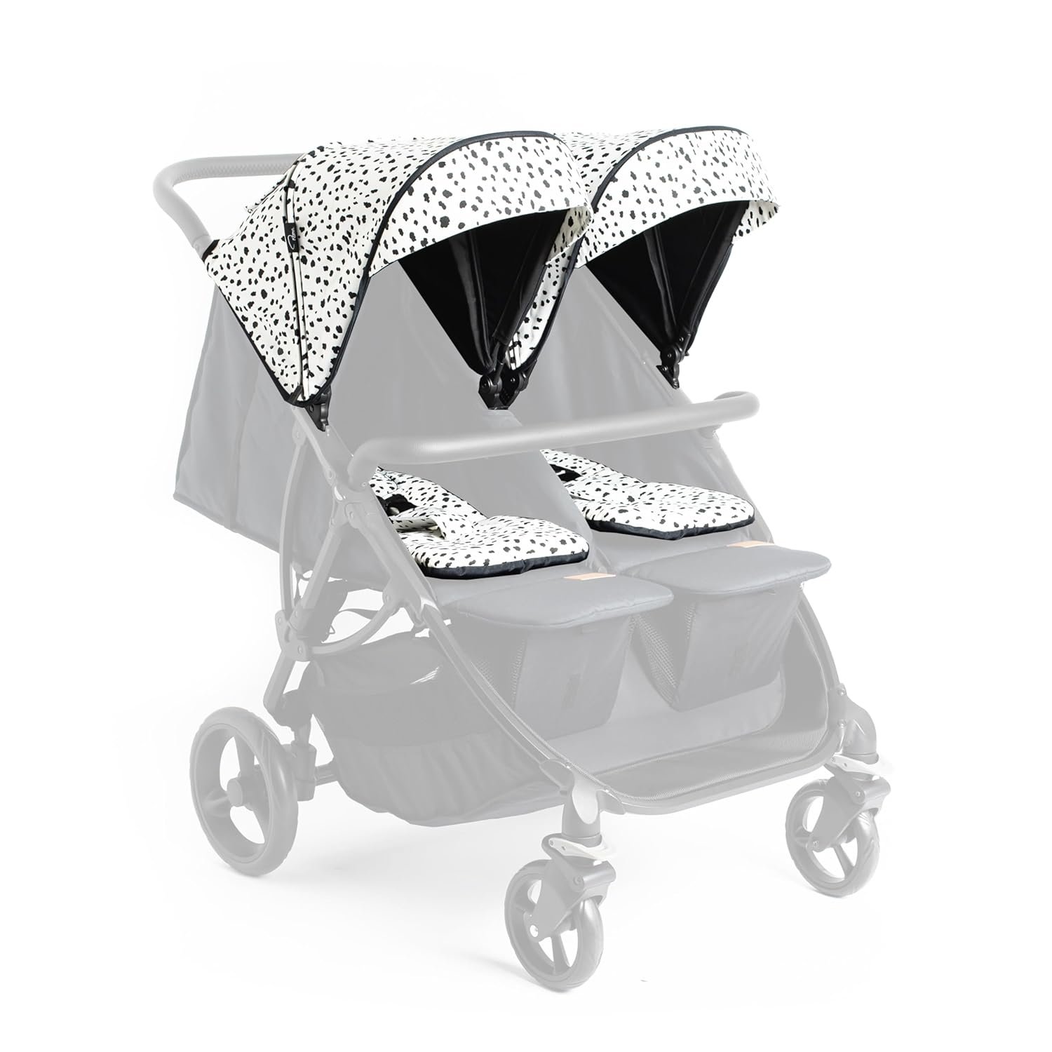Roma Gemini Double Stroller Colour Pack- Dalmatian -Compact Side by Side for Newborns, 69cm Wide, 22kg Per Seat, Magnetic Harness, Easy Set Up, Puncture Proof Wheels, 102cm...