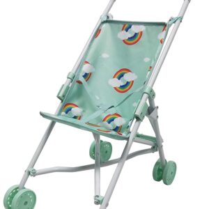 Roma Rupert Mint Green Foldable Dolls Pram & Baby Pram for Boys & Girls, Fits Dolls Up to 20 Inches, Safety Belt, 55cm Handle Height, Ideal Birthday for Kids 2 Years and Up