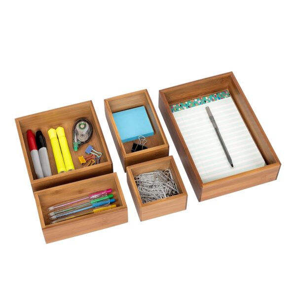 Seville Classics Bamboo Premium Organizer Storage Bins for Kitchen Silverware, Pantry, Closet, Office Desk, Pens, Utensils, Makeup, K Cup, Bamboo, Bin Set (5 Piece)