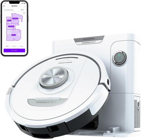 Shark PowerDetect Robot Vacuum with 60-Day Self-emptying Base - For Carpets, Hard Floors and Pet Hair - 3D LiDAR Navigation - Wi-Fi / App - Odour Cartridge and 2 Brushes Incl. -...