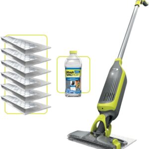 Shark VacMop 2-in-1 Cordless Hard Floor Vacuum Spray Mop Starter Kit, Quick Lightweight Cleans, Wipes Away Messes, 6x Disposable Pad Refills, 355ml Multi-Surface Floor Cleaner,...