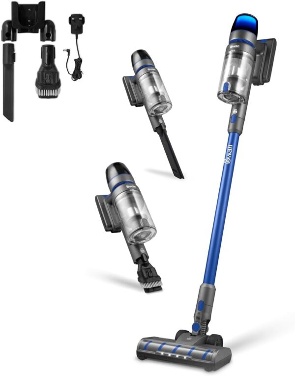 Swan SC15825N Dust Master 29.6V Cordless Stick Vacuum with 3 Speed Settings, Rechargeable Battery, Anti-Tangle Floorhead, Includes 2-in-1 Crevice Tool, Long Nozzle, Motorised...