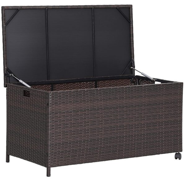 TANGZON 190L Garden Deck Box, Patio Cabinet Container with Zippered Liner, 2 Universal Wheels & Safety Pneumatic Rod, Indoor Outdoor Storage Box for Pillows, Cushions & Tools