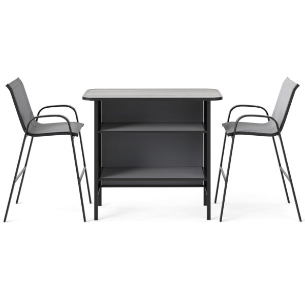 TANGZON 3 Pieces Outdoor Bar Set, All-Weather Bistro Table and 2 Chairs with Storage Shelves, PVC Tabletop & Metal Legs, Garden Dining Furniture Set for Patio Balcony Poolside...