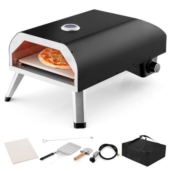 TANGZON 4000W Gas Pizza Oven, Outdoor Foldable Pizza Maker with Gas Hose, Pizza Peel, Pizza Stone, Pizza Cutter & Carry Bag, Portable Stainless Steel Tabletop Pizza Cooker for...