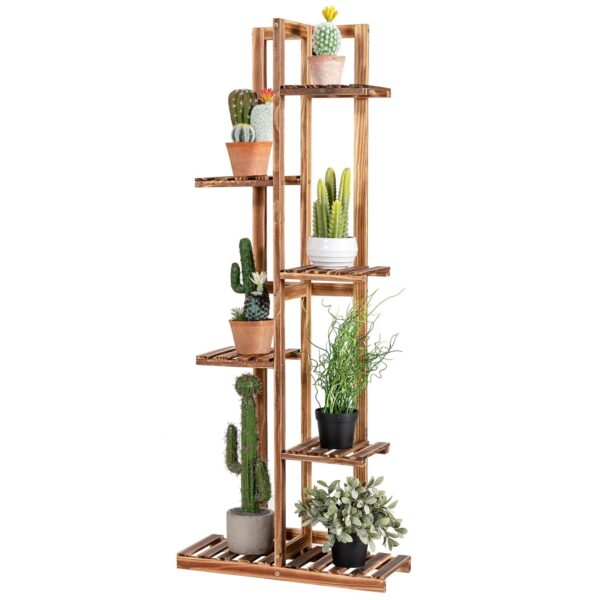 TANGZON 5/6 Tier Tall Plant Stand, Solid Wood 6/7 Potted Flower Pot Holder Shelf, Indoor Outdoor Waterproof Corner Plant Display Storage Rack for Garden Patio Yard Balcony (6...