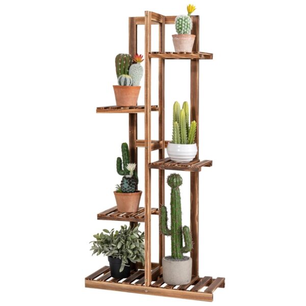 TANGZON 5/6 Tier Tall Plant Stand, Solid Wood 6/7 Potted Flower Pot Holder Shelf, Indoor Outdoor Waterproof Corner Plant Display Storage Rack for Garden Patio Yard Balcony (5...